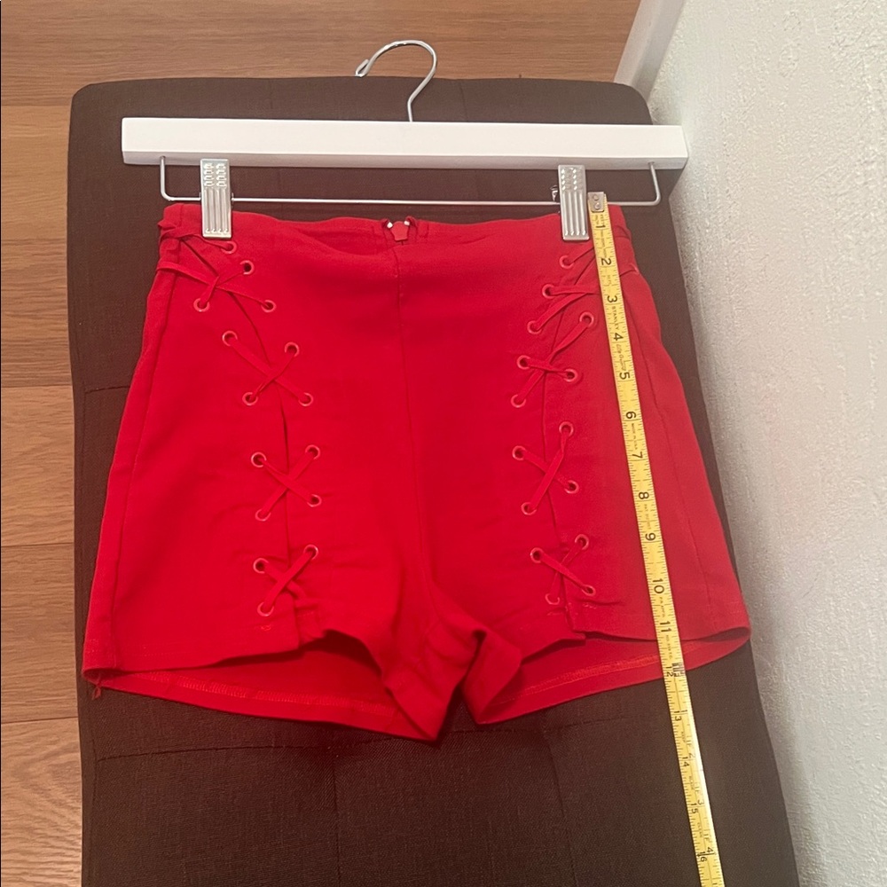 #1649** Spirit Red High-Waist Lace-Up Side Shorts - Picture 5 of 10